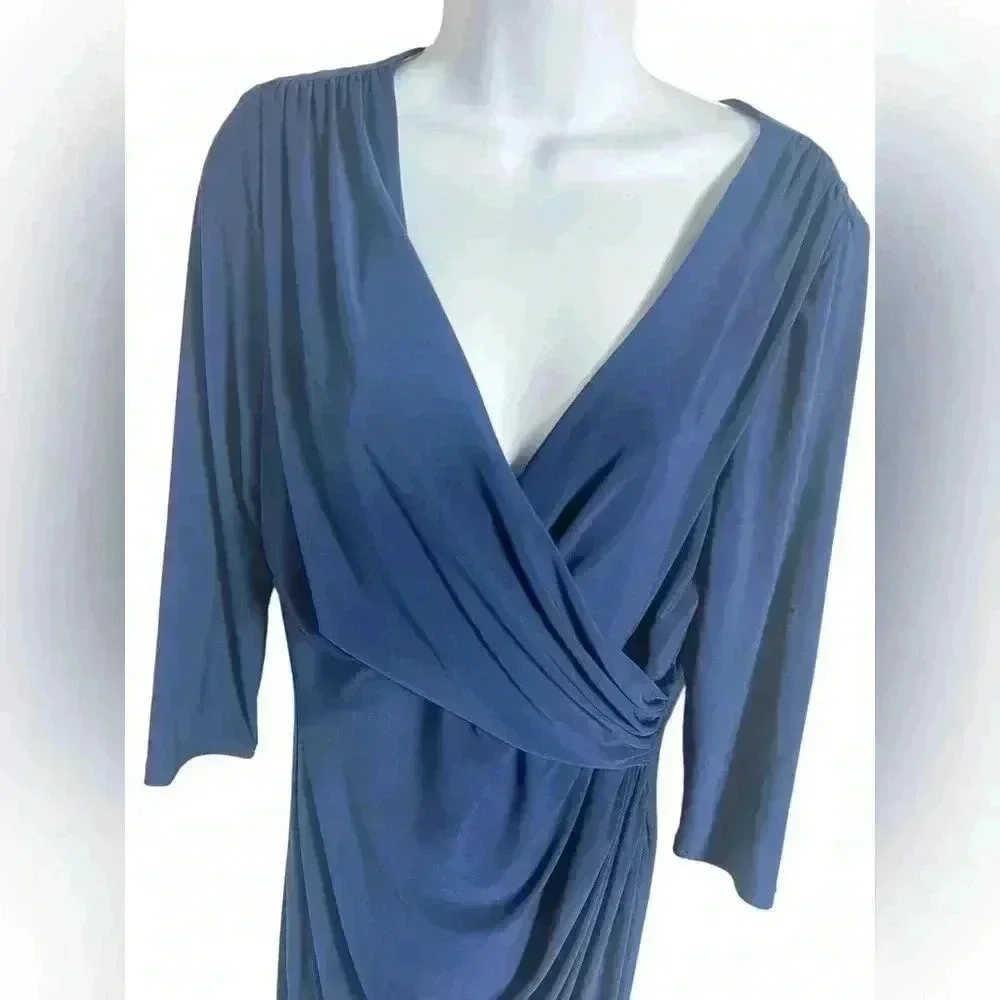 Lauren by Ralph Lauren faux wrap ruched 3/4 sleeve blue dress  M/L?